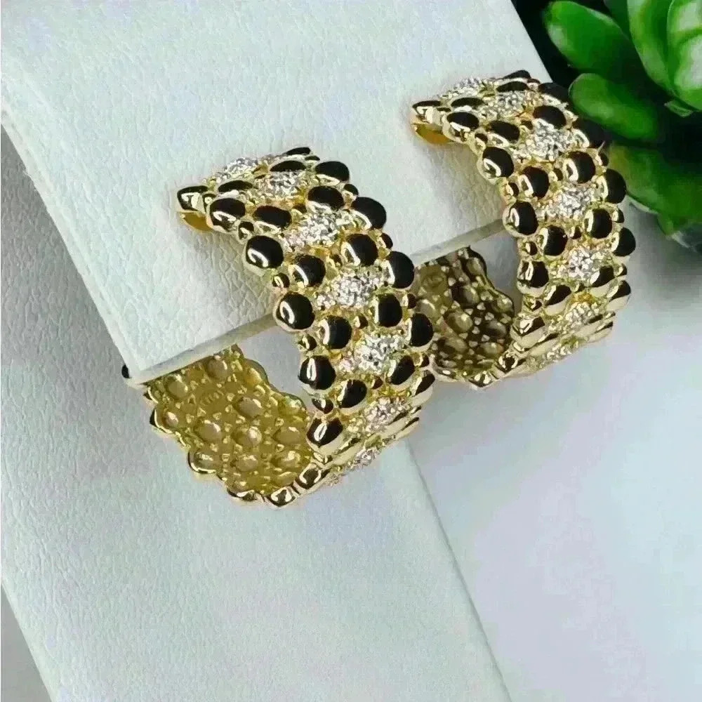 18K Gold & Pave Crystal Earrings